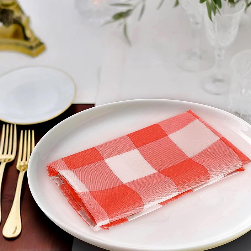 Buffalo Plaid Table Napkins Set of 50, 17x17 Inch, Waterproof Gingham Pattern (Red & White) - Candy Clean Washable