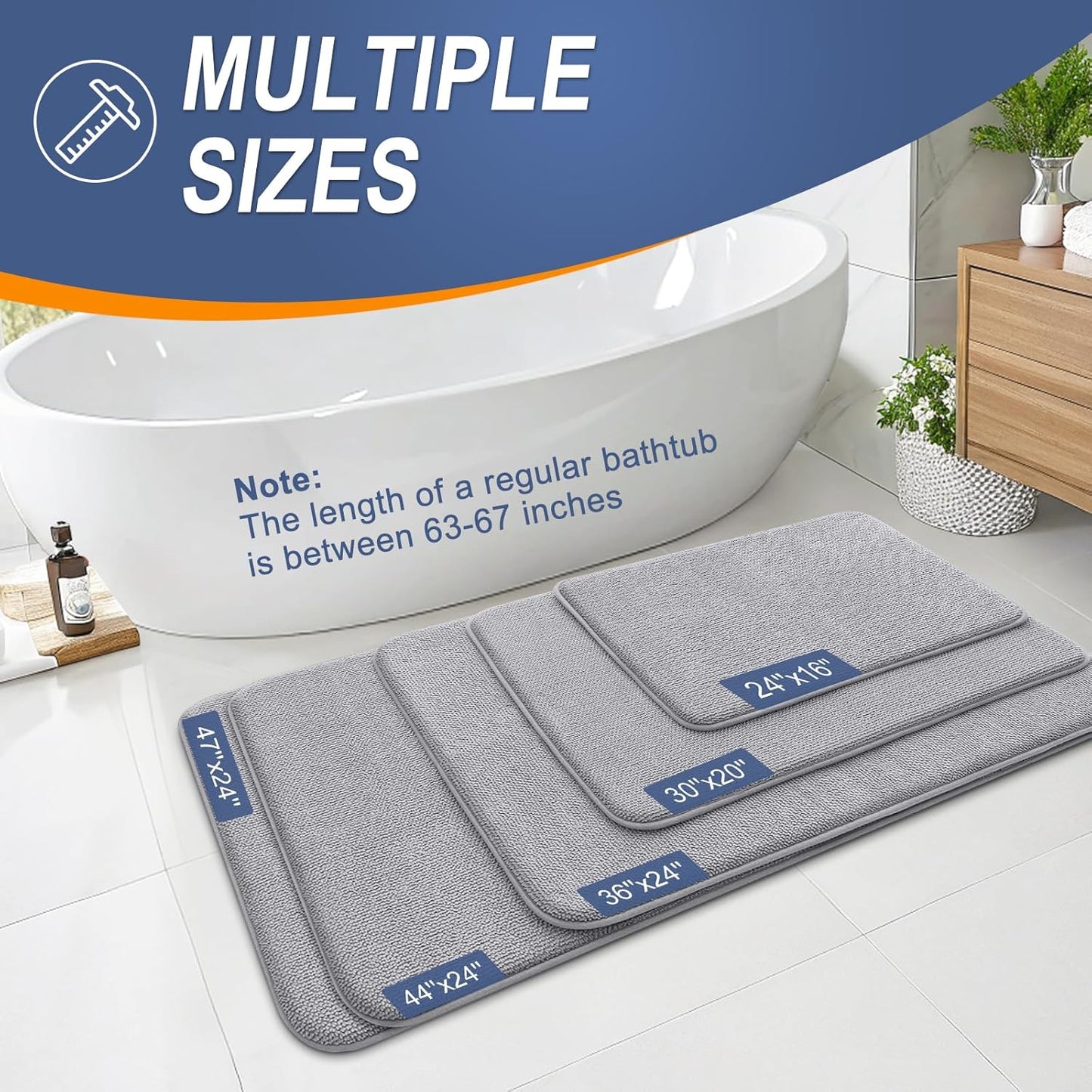 OLANLY Thick Memory Foam Bath Mat Rug - Extra Soft, Non-Slip, Quick Dry | 30x20 Grey Bathroom Accessory