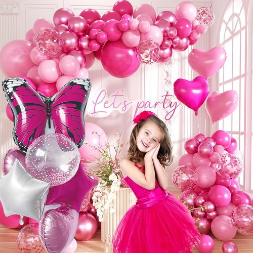 Butterfly Foil Balloon Set by [Brand Name] - 6 Pink & White Balloons with Polka Dots