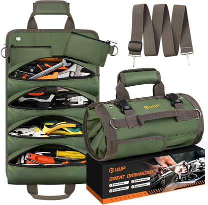 UUP Heavy Duty Tool Bag Roll-Up - Portable Soft Storage Organizer with Pockets | Green, Perfect for Mechanics & Gifts for Dad