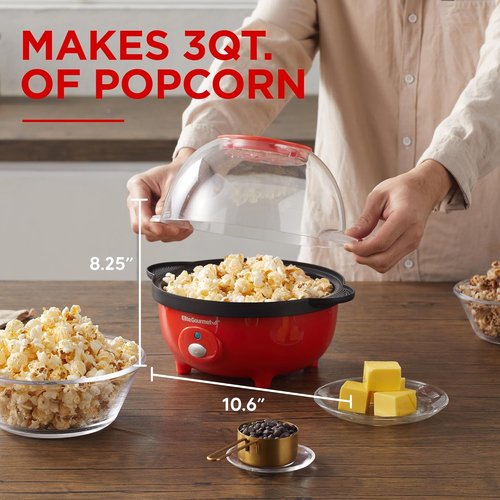 Elite Gourmet Automatic Stirring Popcorn Maker - 12-Cup Nonstick Ceramic Design, Red