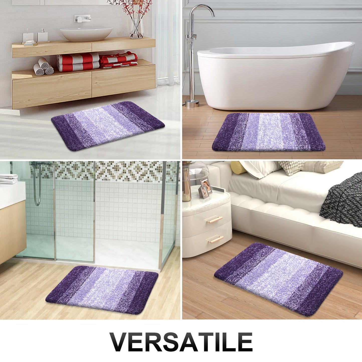 OLANLY Bathroom Runner Rugs Mat 59x20, Extra Soft Absorbent Microfiber Bath Rugs, Rubber Backing, Quick Dry, Washable Long Bath Mats for Bathroom Floor, Tub and Shower, Home Decor Accessories, Violet