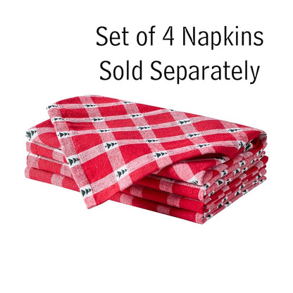 70" Round Christmas Tablecloth with Little Christmas Trees, Cotton Plaid – Lintex