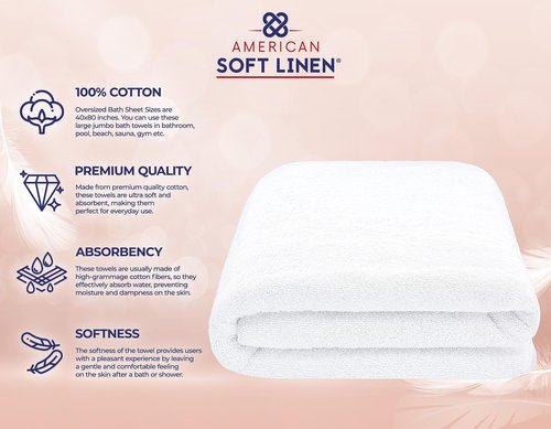 American Soft Linen 100% Cotton 600 GSM Turkish 40x80 Oversized Bath Towel Sheet, Extra Large Adult Towels for Bathroom, White Bath Sheet