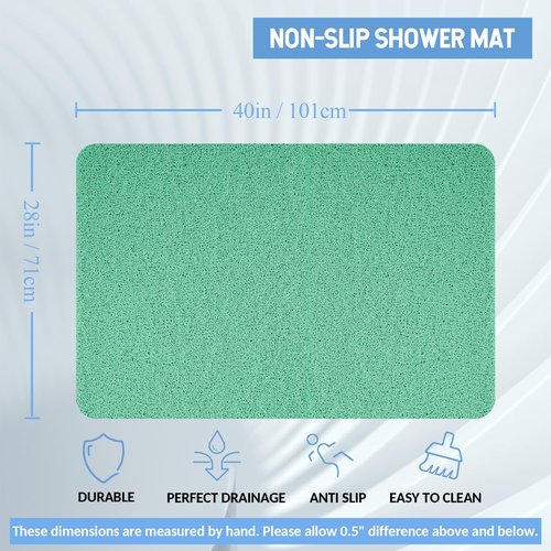 Hargiis Non-Slip Bathtub Mat, Anti Slip Shower Mat, Fast Drying Bathtub Mats, Foot Scrubber Mat, Anti Slip Mat for Tub, Floor, Bathroom, Kitchen, Home, Hotel (Light Green 40"×28")