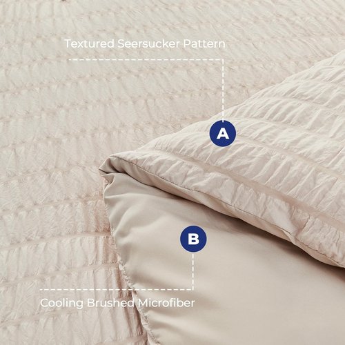 HYMOKEGE Twin XL Comforter Set - 5-Piece Seersucker Luxury Bedding Set in Beige for All Seasons