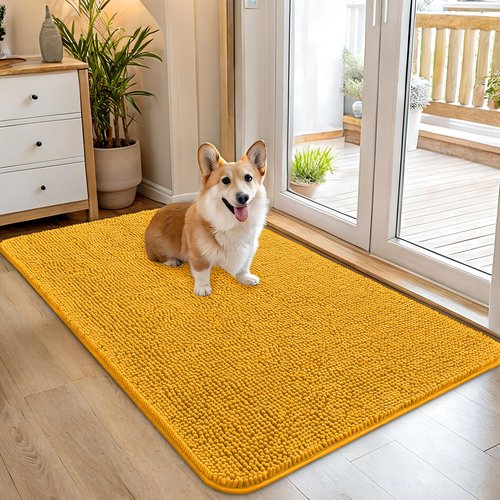 OLANLY Dog Door Mat for Muddy Paws 45x27, Absorbs Moisture and Dirt, Absorbent Non-Slip Washable Doormat, Quick Dry Chenille Mud Mat, Entry Indoor Entryway Carpet for Inside Floor, Golden Yellow