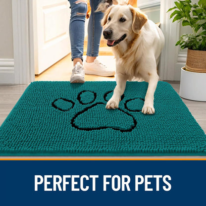 OLANLY Dog Door Mat - Absorbent Non-Slip Mud Mat for Muddy Paws | 36x24 Paw Print Design in Lake Blue