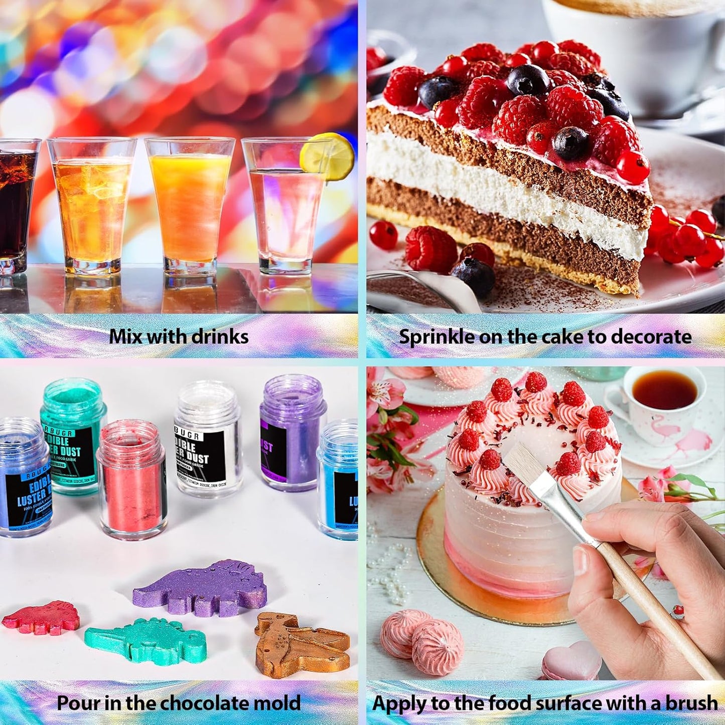 RBUGR Edible Glitter - 12 Vibrant Colors for Cocktails & Baking | Vegan Shimmer Dust (4g/0.14oz)