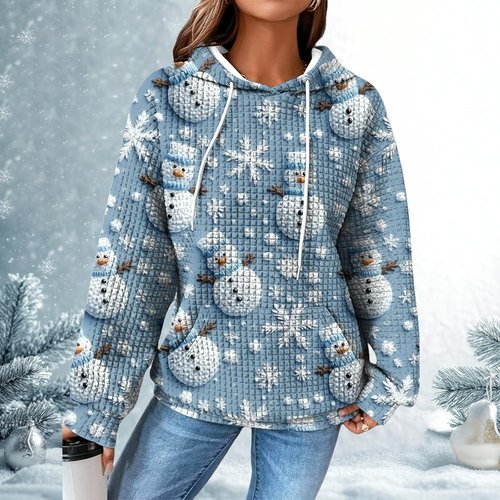 Domirica Christmas Waffle Sweatshirt - Women's Plus Size Pullover Crewneck | Cozy Long Sleeve Winter Fashion 2024