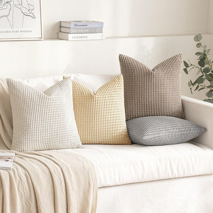 MIULEE Decorative Pillow Covers - Rustic Farmhouse Boho Style | Set of 4, 18x18 Inch Corduroy Soft Throw Pillows for Living Room & Bed