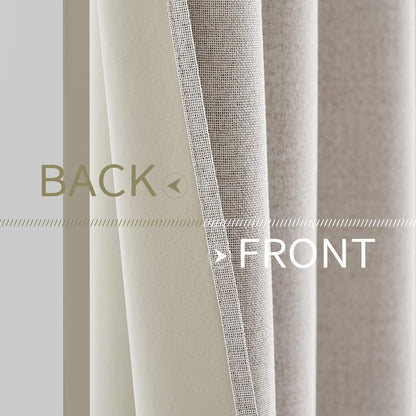 MIULEE 100% Blackout Linen Textured Curtains - Thermal Insulated Ivory Drapes | 52 x 132 Inch (2 Panels)