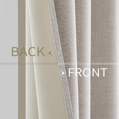 MIULEE 100% Blackout Linen Textured Curtains - Thermal Insulated Ivory Drapes | 52 x 120 Inch (2 Panels)