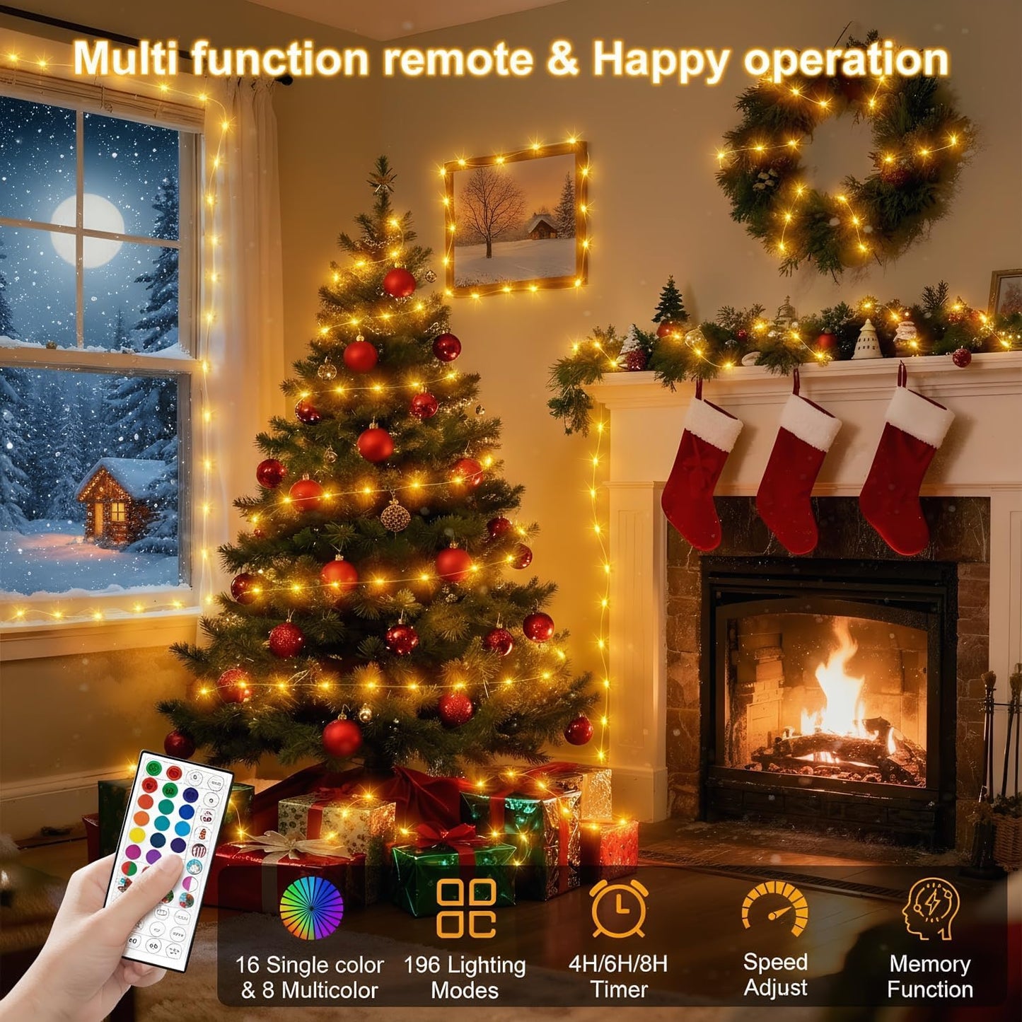 OMIKA Color Changing Fairy Lights - 33Ft Twinkle String Lights with 100 LEDs & USB Remote | 24 Colors, 196 Modes