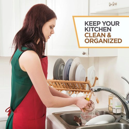 Bambusi Collapsible Bamboo Dish Drying Rack - Eco-Friendly 2-Tier Foldable Drainer for Kitchen Countertop