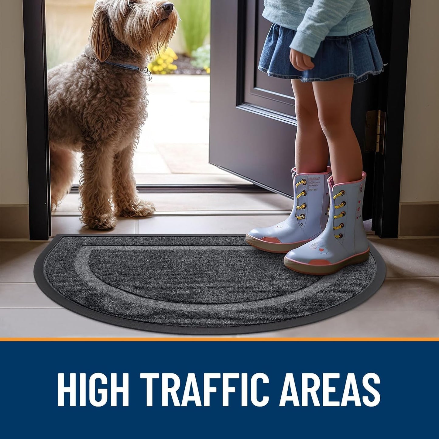 OLANLY Half Circle Door Mat - Waterproof All-Season Indoor/Outdoor Welcome Mat | 29.5x17, Grey