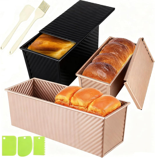 Pullman | 3 Pack Non-Stick Loaf Pan Set with Lids - 2.2 lb, 1 lb & 0.8 lb Dough Capacity