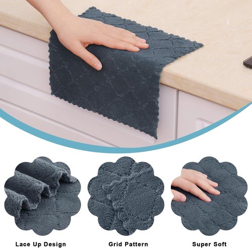 Homaxy Kitchen Dish Cloths - Super Soft & Absorbent Coral Velvet | 12 Pack, 10 x 10 Inches, Dark Grey