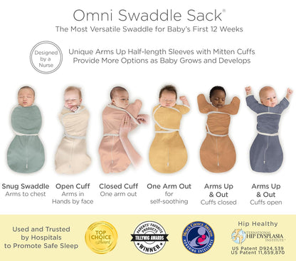 SwaddleDesigns 6-Way Omni Swaddle Sack - Arms Up Design for Newborns | Enhances Sleep, Small, 0-3 Months, Heathered Gray