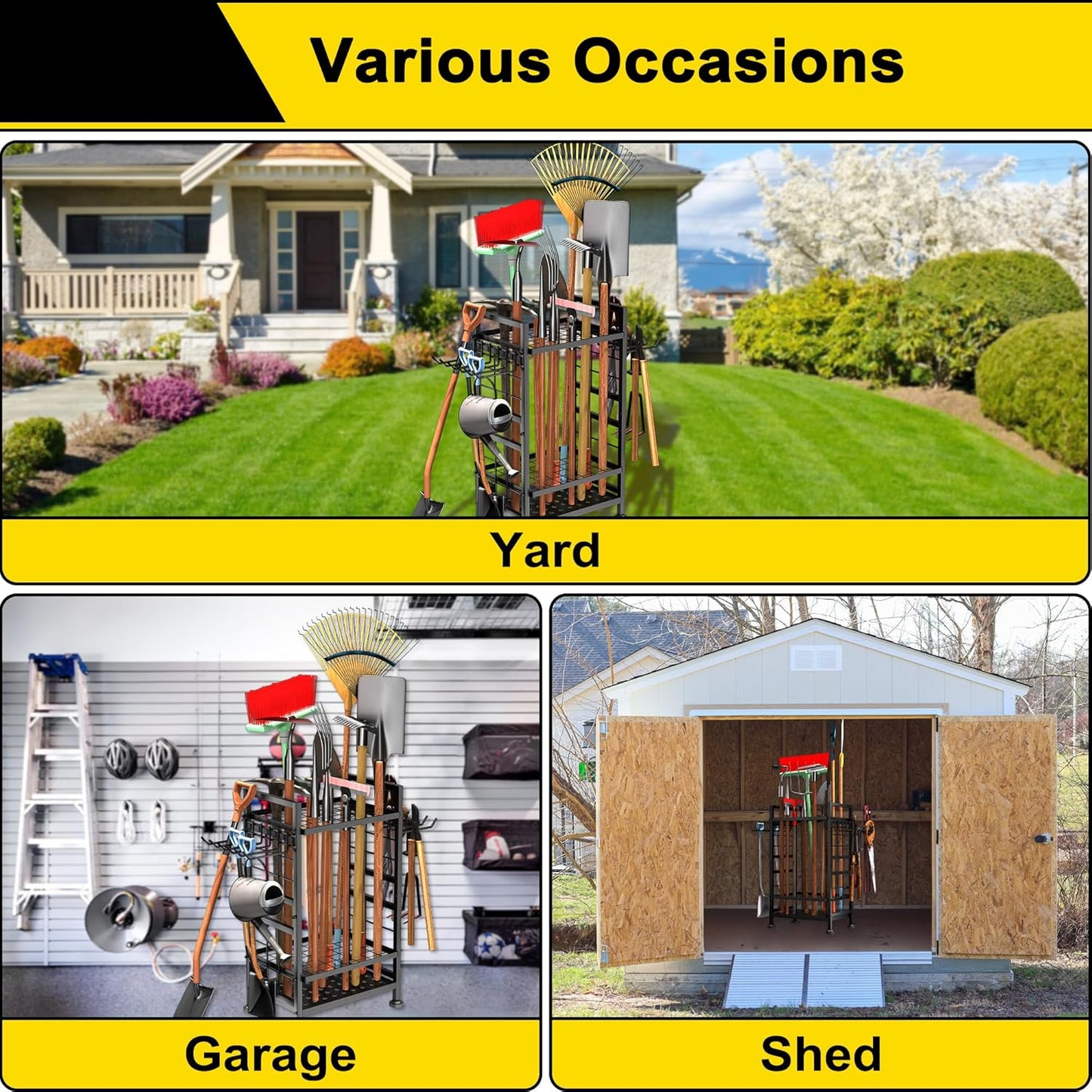 Skiennix 3-Tier Garden Tool Organizer - Heavy-Duty Storage for Up to 78 Tools | Black Metal Design