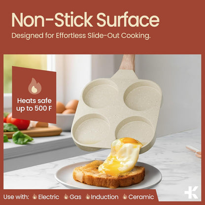 Skiennix 4-Cup Nonstick Frying Egg Pan - White Marble Design, PFOS & PFOA Free, Heat-Resistant Handle