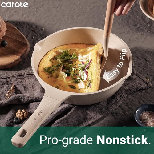 CAROTE 13-Piece Non-Stick Cookware Set | Taupe Induction Pots and Pans with Lids - Kitchen Essentials