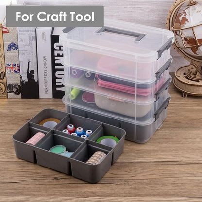 CraftGenes Grey & White Modern Plastic Storage Box - 4-Layer Durable Organizer with 2 Removable Trays for Crafts & Office Supplies