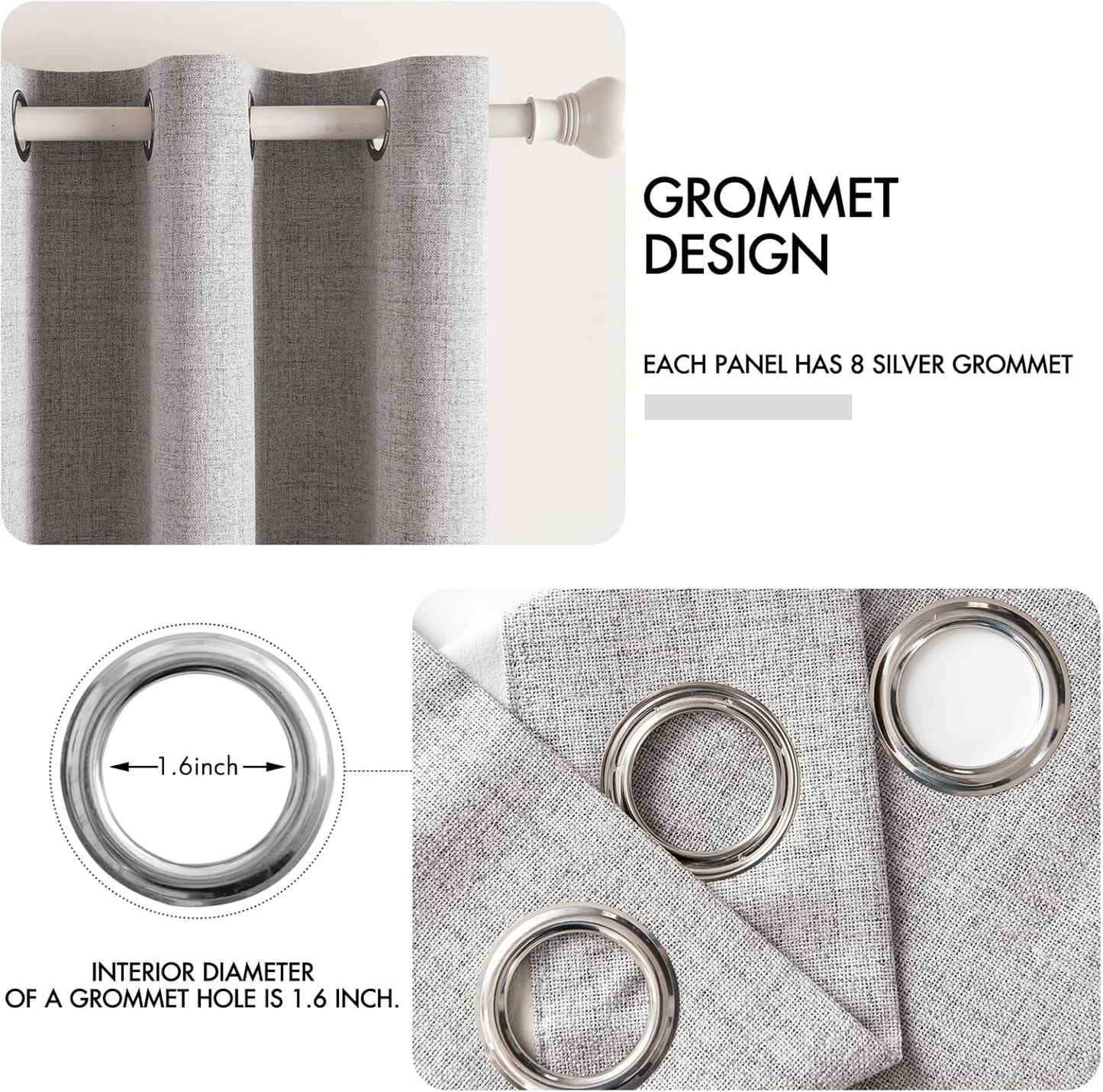MIULEE Blackout Curtains - 100% Thermal Insulated Light Gray Linen Texture Drapes | 52x96 Inch (2 Panels)