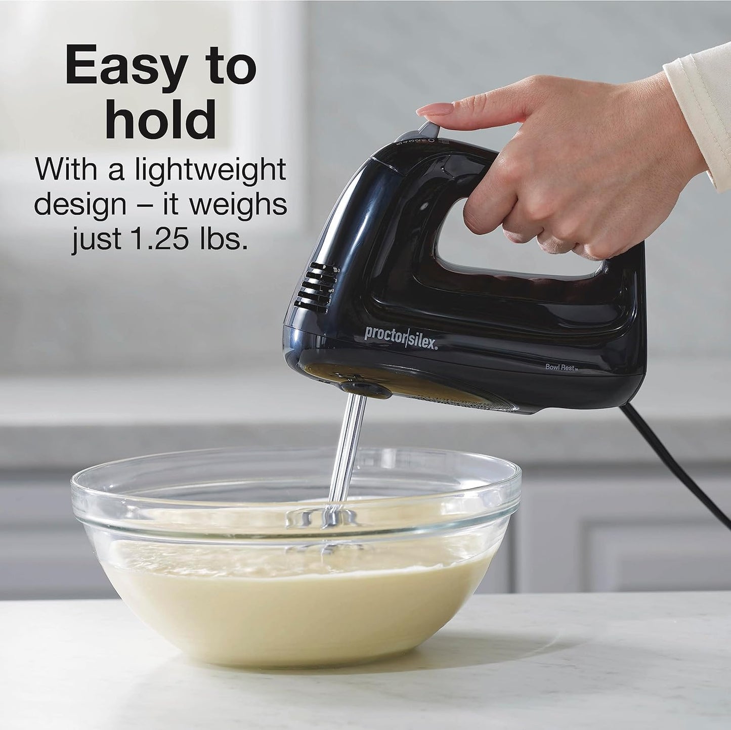 Proctor Silex Electric Hand Mixer - 5-Speed with Bowl Rest, Compact & Lightweight, 215 Watts, Black