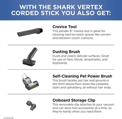 Shark Vertex Ultralight Corded Stick Vacuum Cleaner - Powerful Pet Hair Removal | Removable Handheld | 3 Attachments Included