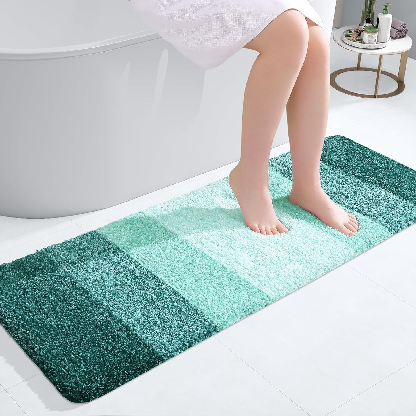 OLANLY Bathroom Runner Rug - Extra Soft Microfiber Mat with Rubber Backing | 47x17 Inches, Quick Dry, Blackish Green