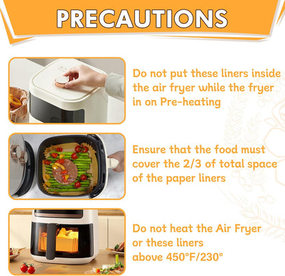 Skiennix Air Fryer Liners - 125 Pcs Non-Stick Parchment Paper | 8-Inch with Cooking Guide Booklet