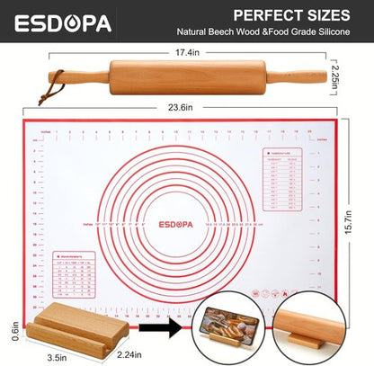 Classic Wood Rolling Pin - 17-Inch Wooden Dough Roller for Baking, Ideal for Pie Crusts & Cookies