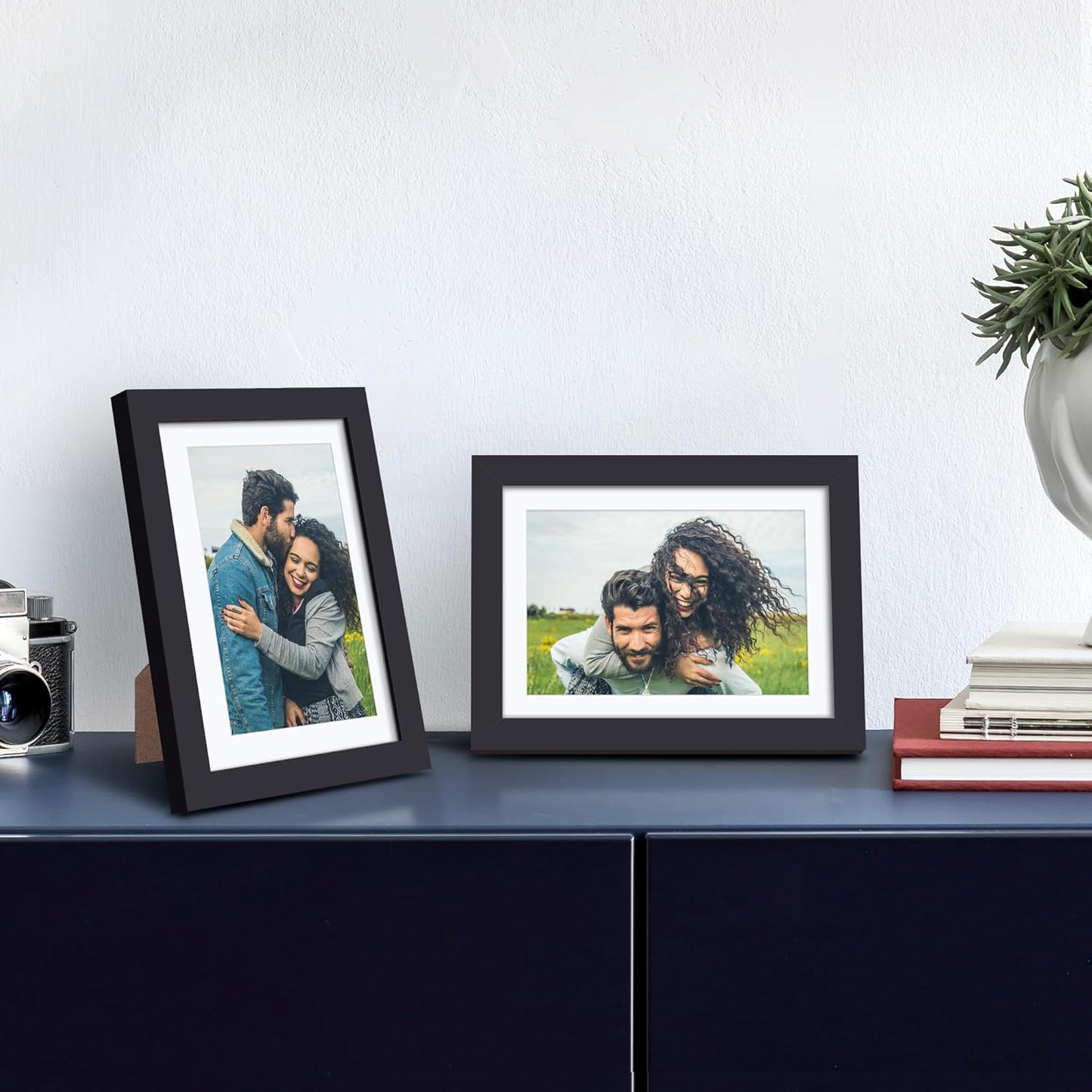 Upsimples 5x7 Picture Frame Set of 3 - High Definition Glass for 4x6 or 5x7 Displays | Black