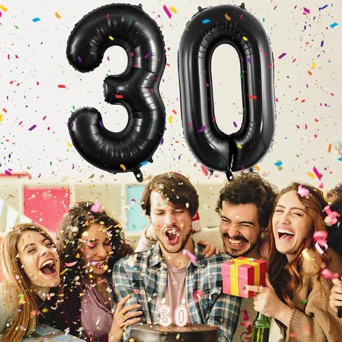 30 Number Balloons - Large 40 Inch Foil Balloon for 30th Birthday & Anniversary Celebrations | Black
