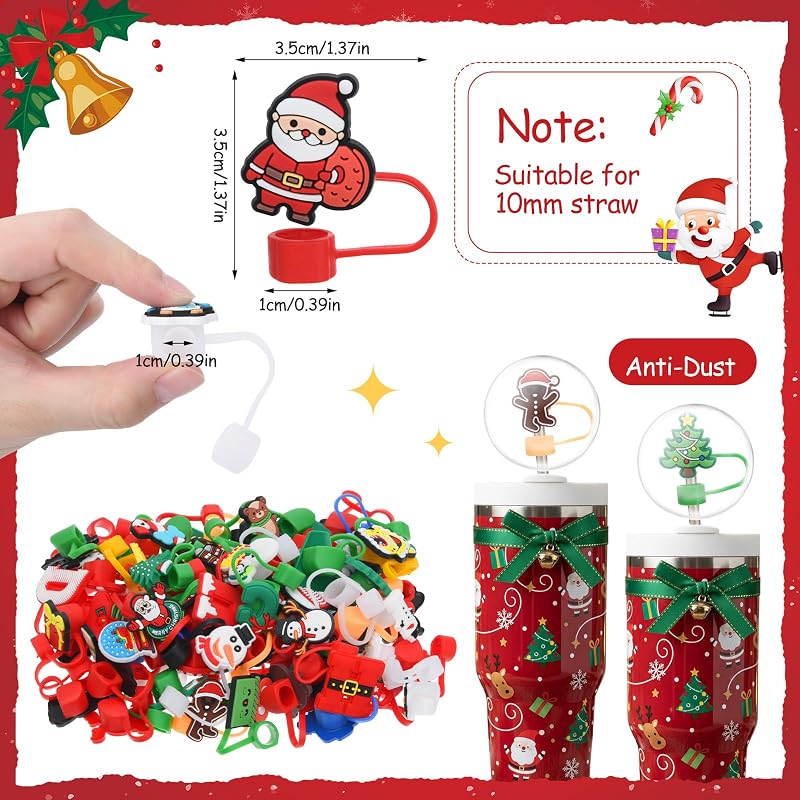 Honeydak Christmas 72 Pcs Straw Toppers for 30/40 oz Tumblers – Variation: Christmas