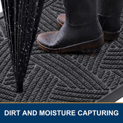 Smiry Heavy-Duty Natural Rubber Front Door Mat - Traps Dirt & Moisture | Easy Clean 29.5x17, Grey