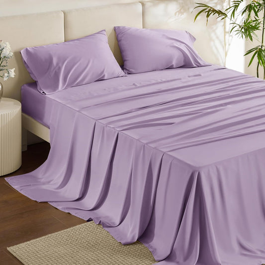 Bedsure King Size Cooling Sheets Set - Breathable & Soft Rayon from Bamboo, Deep Pocket, Lilac