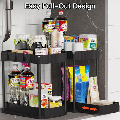 Ukeetap Multi-Purpose Pull-Out Storage Organizers - Under Sink & Cabinet Solutions, Black, 12.8 Inches, 2 Packs