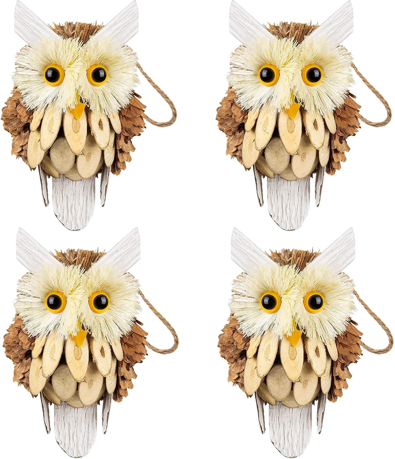 Woodland Christmas Ornaments by [Brand Name] - Handmade Owl Decorations for Rustic Trees | 4-Piece Set