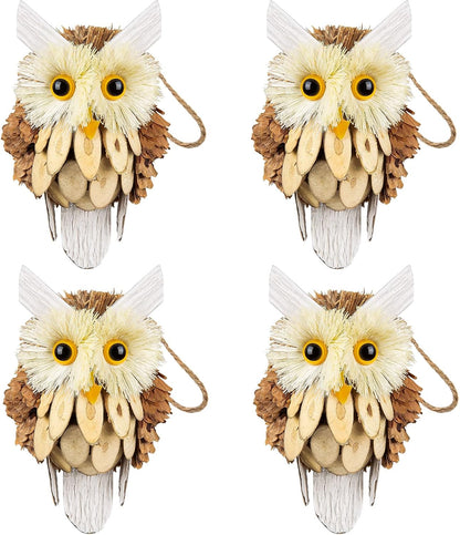 Woodland Christmas Ornaments by [Brand Name] - Handmade Owl Decorations for Rustic Trees | 4-Piece Set
