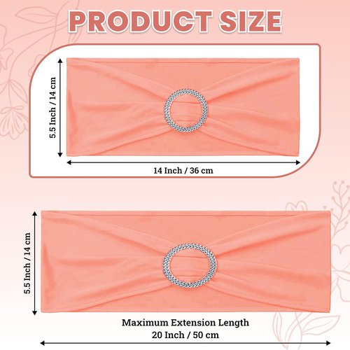 MDS Spandex Chair Sashes - Pack of 200 Elastic Stretch Bows with Buckle Slider for Wedding Decor - Peach