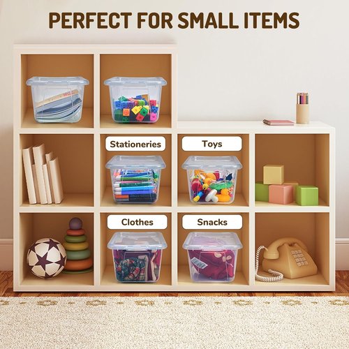 GAMENOTE 6 Quart Storage Bins - Clear Stackable Plastic Boxes with Lids for Toys & Crafts | 6 Pack