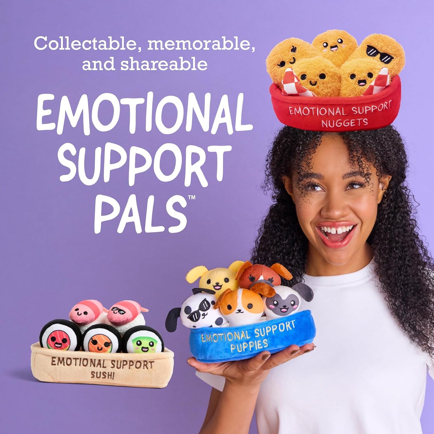 Relatable Emotional Support Sushi | Cuddly Stuffed Animals Set - 5 Plush Toys with Basket for Mom