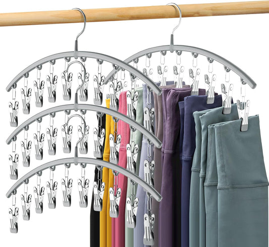 Volnamal Legging Organizer - Metal Yoga Pants Hanger with Rubber Coating | 4 Pack Holds 40 Leggings - Gray