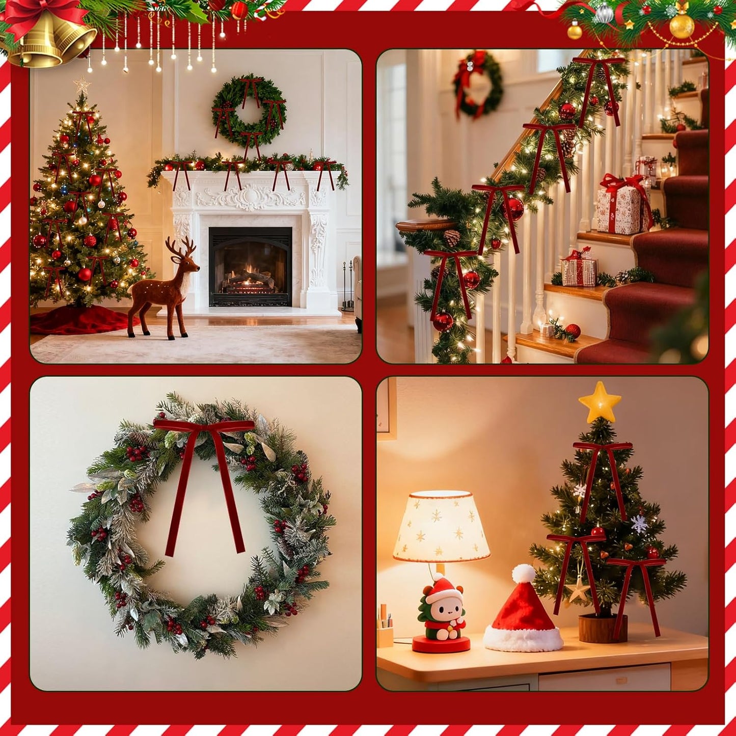Skiennix 36 Pcs Velvet Christmas Tree Bows - 5x7 Inch Burgundy Velvet Decor for Wreaths & Garlands