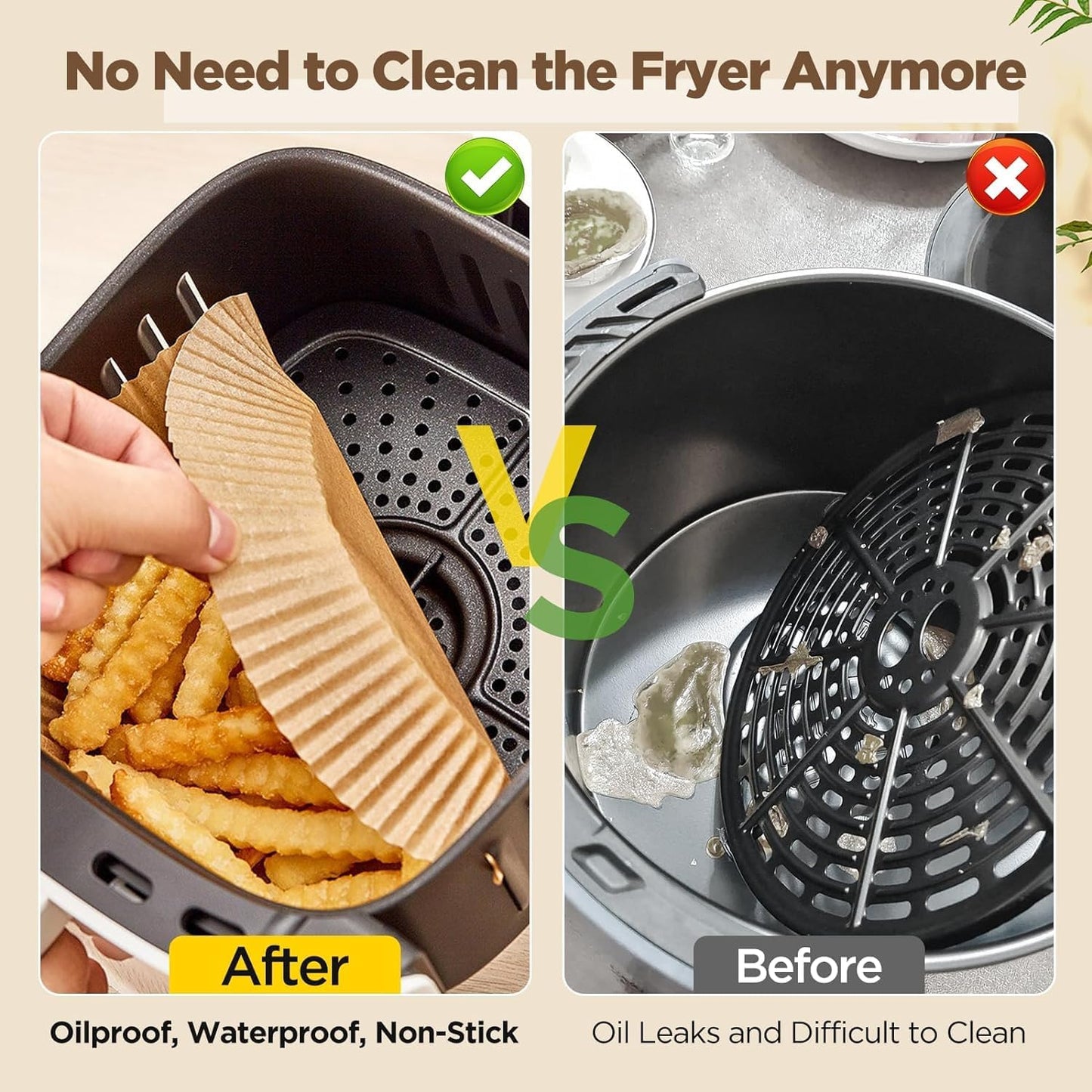 Skiennix Air Fryer Liners - 100pcs Non-Stick Parchment Paper for 5-8 Qt Air Fryers | 8 Inch Round