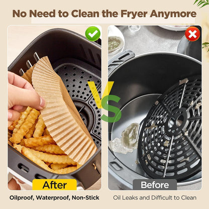 Skiennix Air Fryer Liners - 100pcs Non-Stick Parchment Paper for 5-8 Qt Air Fryers | 8 Inch Round