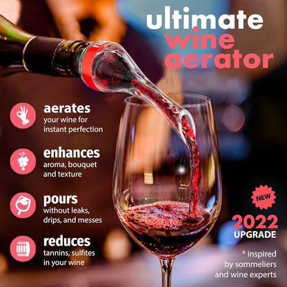 VINVOLI Wine Aerator - Deluxe 2026 Wine Air Aerator - Wine Aerators Pourer - Red Wine Decanter with Aerator - Wine Aerator Pourer Spout - Professional Quality for Wine Lovers and Sommeliers