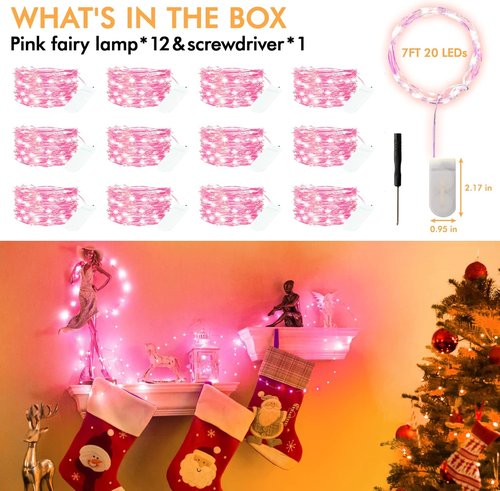 Bexdir 12 Pack Battery Operated Fairy Lights - 7FT Waterproof Silver Wire for Outdoor Decor